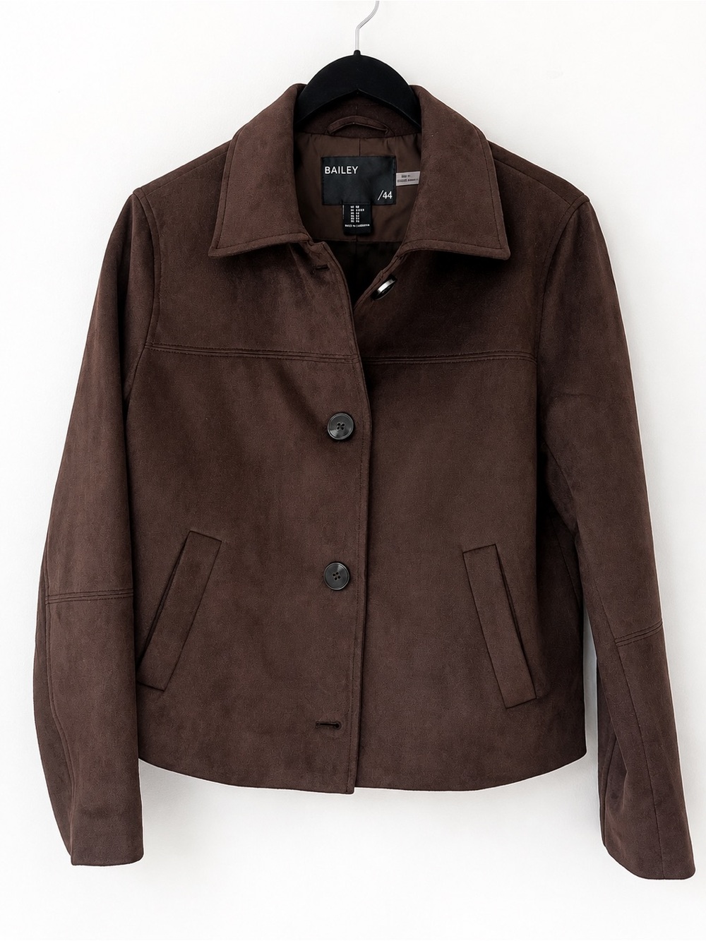 Bailey Brown Faux Suede Jacket XS Tailored Button Front Career Classic